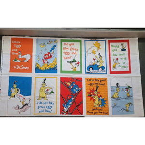 Dr Seuss Robert Kaufman Cotton Fabric Panel Green Eggs & Ham 41in x 23in NEW